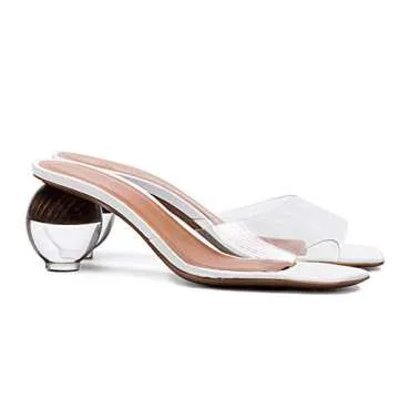 Fericzot Mule Shoes Spherical Clear Heel Sandals Square Toe Slippers Slip On Pumps Slingback Wedding Dress Shoes Clarity 8M