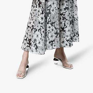 Fericzot Mule Shoes Spherical Clear Heel Sandals Square Toe Slippers Slip On Pumps Slingback Wedding Dress Shoes Clarity 8M