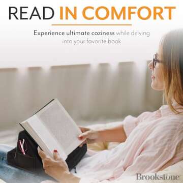 Brookstone - Memory Foam Lap Desk Tablet Holder, Holds Phones, iPads, E-Book Readers, 2 Viewing Angles, 2 Side Pockets for Accessories, Book Holder Cushion, Perfect for Home, Car Travel & Flights