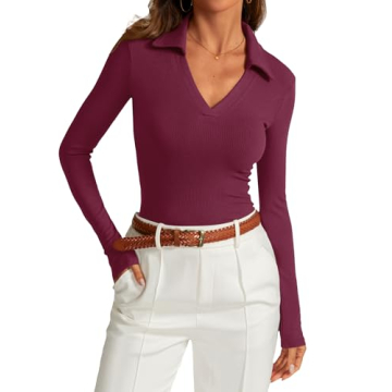 Stylish Slim Fit V Neck Polo Shirts for Women