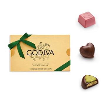 Godiva Green Bow Gold Assorted Chocolate Gift Box - Premium Belgian Chocolates - 15 Piece Holiday Co...