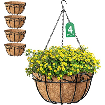 AMAGABELI GARDEN & HOME 4 Pack 14 Inch Plant Hanging Baskets Metal for Flowers Round Outdoor Hanging...
