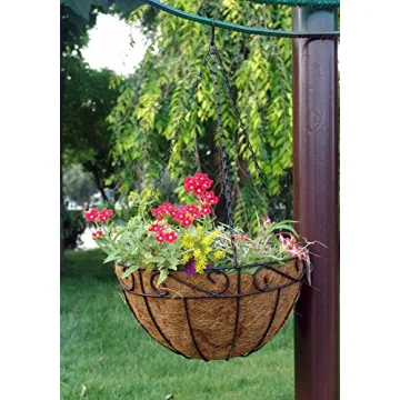 AMAGABELI GARDEN & HOME 4 Pack 14 Inch Plant Hanging Baskets Metal for Flowers Round Outdoor Hanging Pots Holder Hanger Metal with Coco Liner Chain Large Artificial Plants Decoration Black Basket14