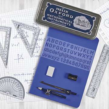 Helix Oxford Maths Set - 9 Piece Geometry Kit with Tin