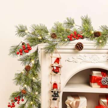 SHareconn 2 Pack 6FT Christmas Garland with Multi-Color Lights,Prelit Artificial Cedar Christmas Gar...