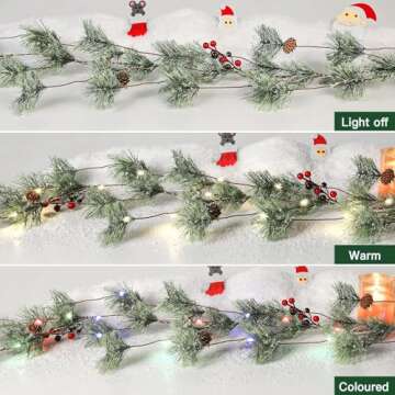 SHareconn 2 Pack 6FT Christmas Garland with Multi-Color Lights,Prelit Artificial Cedar Christmas Garland with Battery Operated for Mantle Stairs Railing Fireplace Xmas Indoor Outdoor Decoration