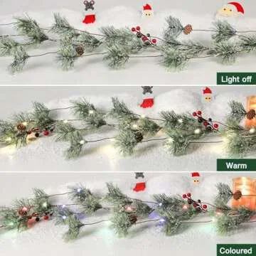 SHareconn 2 Pack 6FT Christmas Garland with Multi-Color Lights,Prelit Artificial Cedar Christmas Garland with Battery Operated for Mantle Stairs Railing Fireplace Xmas Indoor Outdoor Decoration