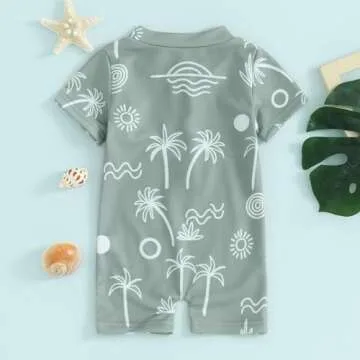 Cevoerf Infant Baby Boy One Piece Swimsuit Rash Guard Shirt Bathing Suit Infant Short Sleeve Zip Up Sunsuit Swimwear (Army Green, 3-6 Months)