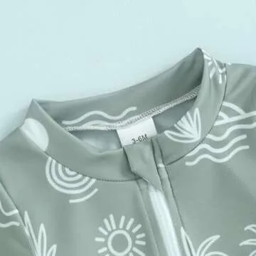 Cevoerf Infant Baby Boy One Piece Swimsuit Rash Guard Shirt Bathing Suit Infant Short Sleeve Zip Up Sunsuit Swimwear (Army Green, 3-6 Months)