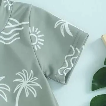 Cevoerf Infant Baby Boy One Piece Swimsuit Rash Guard Shirt Bathing Suit Infant Short Sleeve Zip Up Sunsuit Swimwear (Army Green, 3-6 Months)