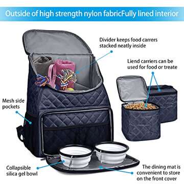 BAGLHER Dog Travel Bag,Airline Approved Pet Supplies Backpack, Dog Travel Backpack with 2 Silicone Collapsible Bowls and 2 Food Baskets.