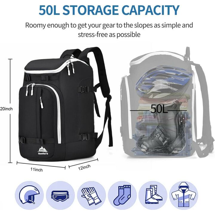 50L Waterproof Ski Boot Bag for Travel & Snow Gear