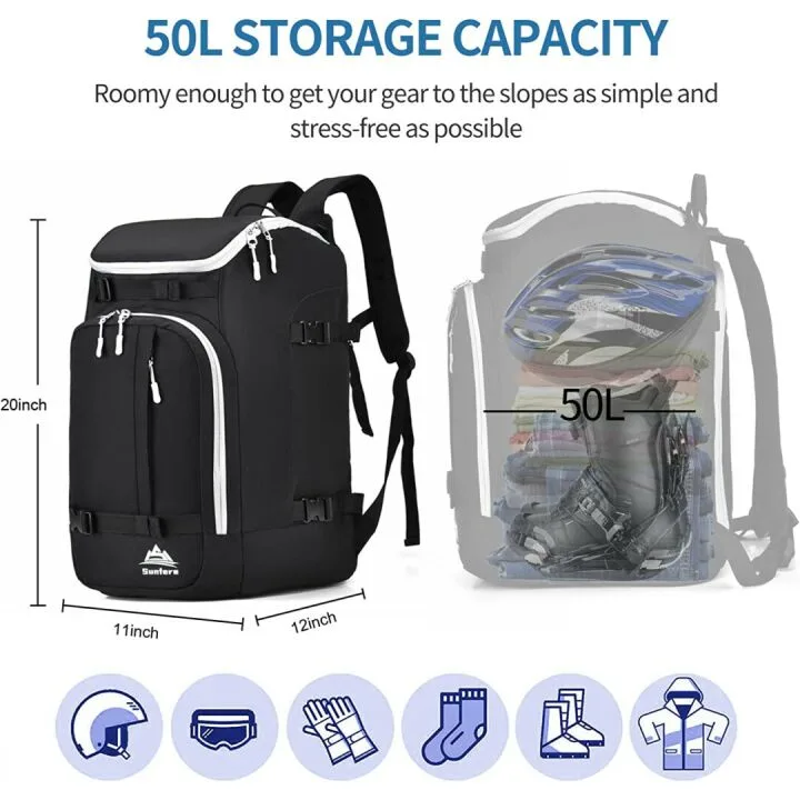 50L Waterproof Ski Boot Bag for Travel & Snow Gear