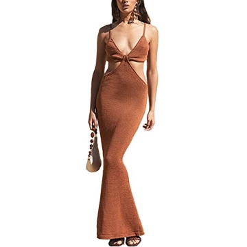 Elegant Antopmen Women's Knitted Maxi Dress - Sexy Backless Bodycon for Parties