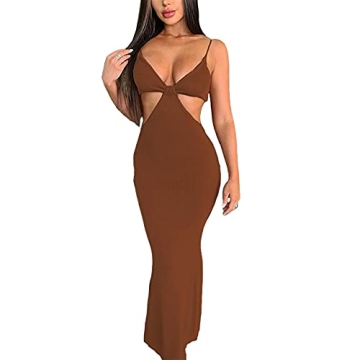 Antopmen Women's Sexy Backless Knitted Maxi Dress