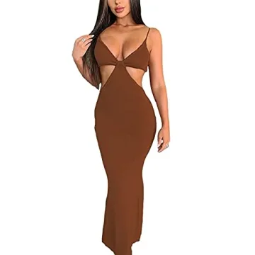 Antopmen Women's Sexy Backless Knitted Maxi Dress