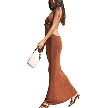 Antopmen Women's Sexy Backless Knitted Maxi Dress