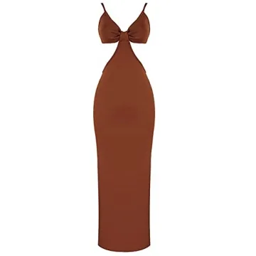 Antopmen Women's Sexy Backless Knitted Maxi Dress