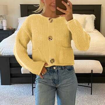 SeeLuNa Women's Chunky Knit Cardigan with Pockets