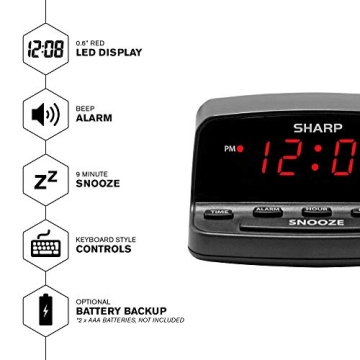 Sharp Digital Alarm Clock with Easy Controls and LED Display