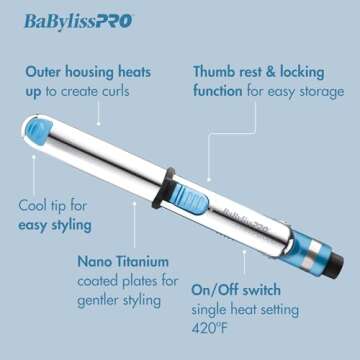 BaBylissPRO Flat Iron Hair Straightener, 3/4 Inch Nano Titanium Prima 2000 Mini Travel, Hair Styling Tools & Appliances, BNT2000UC
