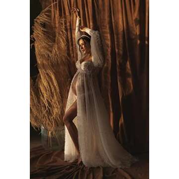 MASHENGYUE Tulle Maternity Dress for Photoshoot 2025 Off Shoulder Baby Shower Dress Maternity Photography Dresses Pregnancy Gowns Champagne L