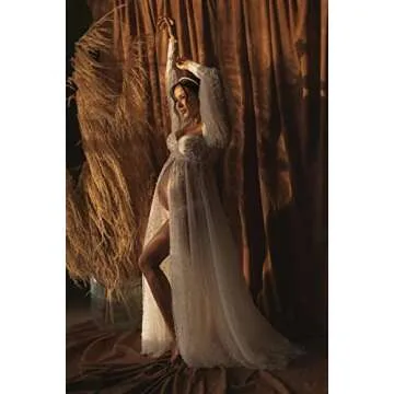 MASHENGYUE Tulle Maternity Dress for Photoshoot 2025 Off Shoulder Baby Shower Dress Maternity Photography Dresses Pregnancy Gowns Champagne L