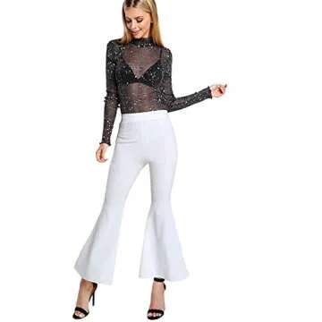 Floerns Star Mesh Mock Neck Long Sleeve Top for Women