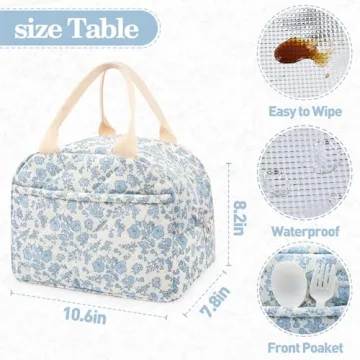 Cotton Quilted Insulated Lunch Bag for Women Stylized Gifts