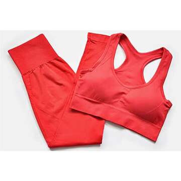 Hotexy Workout Set for Women 2 Pieces Outfits Seamless Yoga Leggings with Racer Back Sports Bra Gym Sets Matching Sets Red