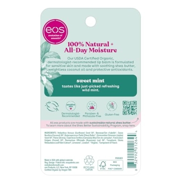 EOS Organic Sweet Mint Lip Balm for Sensitive Skin, 2-Pack