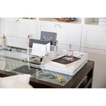 Blu Monaco White Desk Accessories for Women-5 Piece Office Supply White Desk Organizer Set