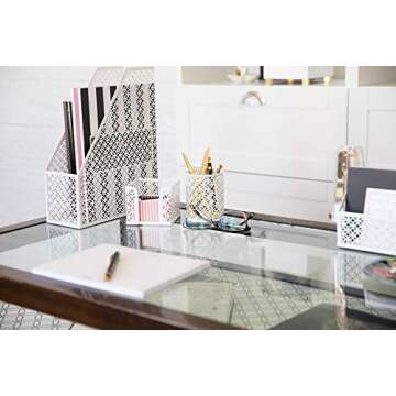 Blu Monaco White Desk Accessories for Women-5 Piece Office Supply White Desk Organizer Set