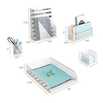 Blu Monaco White Desk Accessories for Women-5 Piece Office Supply White Desk Organizer Set