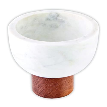 Elegant Santa Barbara Marble & Acacia Footed Bowl - 5" Diameter
