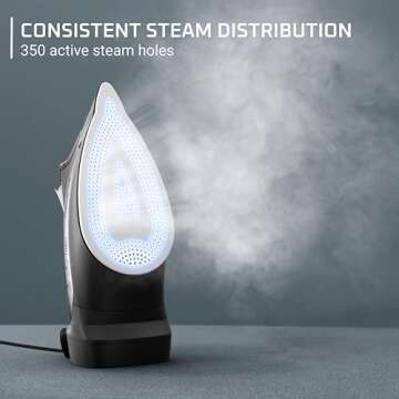 Rowenta Iron Steamer for Clothes, Stainless Steel Soleplate, Iron with Retractable Cord, Black, DW2459