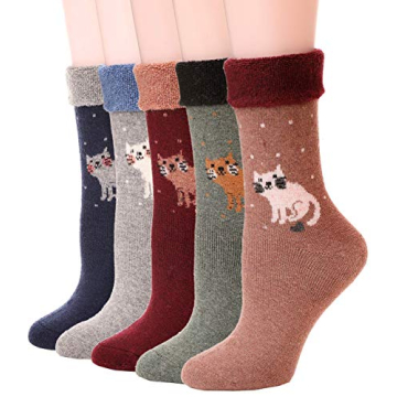 Cozy EBMORE Women's Winter Wool Hiking Socks - 5 Pairs