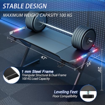 HLDIRECT 47 Inch Gaming Desk with LED Lights, Ergonomic Design
