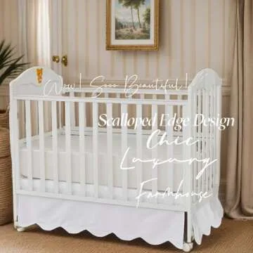 Brandream Scallop Edge Cotton Crib Skirt Toddler Bedskirt Baby Nursery Crib Bed Skirt Boho BohemianNeutral Solid Color Cream Off White Farmhouse Chic Boho Bohemian Skirt