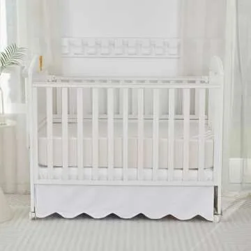 Brandream Scallop Edge Cotton Crib Skirt Toddler Bedskirt Baby Nursery Crib Bed Skirt Boho BohemianNeutral Solid Color Cream Off White Farmhouse Chic Boho Bohemian Skirt