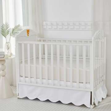 Brandream Scallop Edge Cotton Crib Skirt Toddler Bedskirt Baby Nursery Crib Bed Skirt Boho BohemianNeutral Solid Color Cream Off White Farmhouse Chic Boho Bohemian Skirt