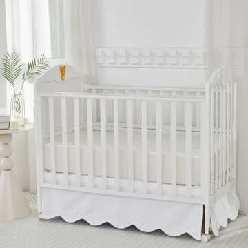 Brandream Scallop Edge Cotton Crib Skirt Toddler Bedskirt Baby Nursery Crib Bed Skirt Boho BohemianNeutral Solid Color Cream Off White Farmhouse Chic Boho Bohemian Skirt