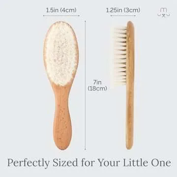 Natemia Soft Bristle Baby Hair Brush - Wooden Toddler & Newborn Grooming Cradle Cap Brush