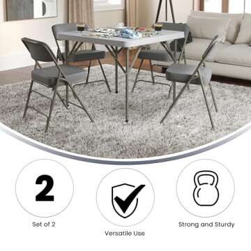 Flash Furniture Hercules Series Metal Folding Chairs with Cushioned Seats, Fabric Upholstered Event Chairs, Set of 2, Gray