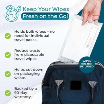 Butipods Reusable Travel Wipes Case - Portable Moisture-Retaining Pouch, Slim Holder and Convenient Container for Diaper Bag, Dispenser for Hand, Face, Makeup Removal, and Wet Wipes - Set of 2 (Clear)