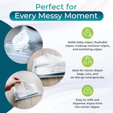 Butipods Reusable Travel Wipes Case - Portable Moisture-Retaining Pouch, Slim Holder and Convenient Container for Diaper Bag, Dispenser for Hand, Face, Makeup Removal, and Wet Wipes - Set of 2 (Clear)