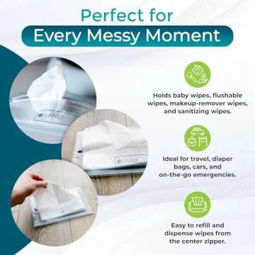 Butipods Reusable Travel Wipes Case - Portable Moisture-Retaining Pouch, Slim Holder and Convenient Container for Diaper Bag, Dispenser for Hand, Face, Makeup Removal, and Wet Wipes - Set of 2 (Clear)