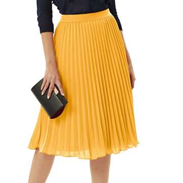 GRACE KARIN Women's Vintage Skirts A-line Pleated Flared Chiffon Skirts Yellow L