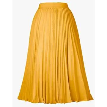 GRACE KARIN Women's Vintage Skirts A-line Pleated Flared Chiffon Skirts Yellow L