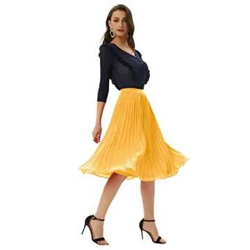 GRACE KARIN Women's Vintage Skirts A-line Pleated Flared Chiffon Skirts Yellow L